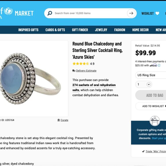 NEW - Handmade Vintage Inspired Chunky Boho Blue Chalcedony Ring Size 8 - Picture 11 of 12